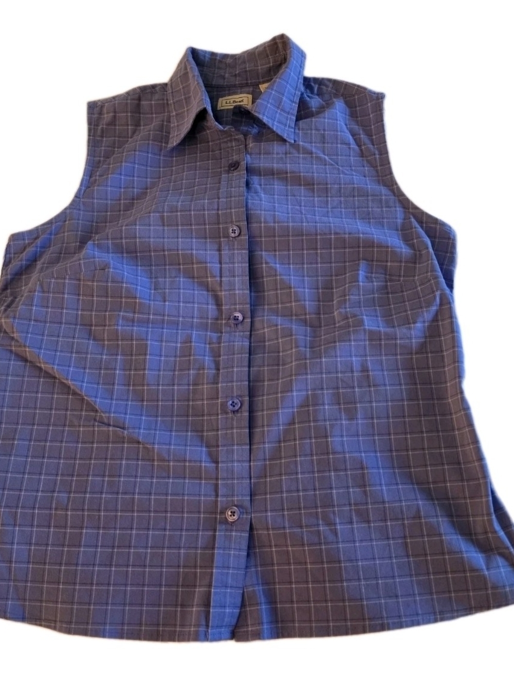 L.L. Bean Women’s Sleeveless Button-Down Shirt - Blue Plaid
